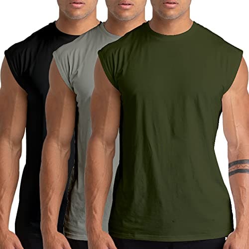 Holure 3 Pack Men's Gym Tank Tops Workout Sleeveless T-Shirts Athletic Muscle Tank Training Bodybuilding Shirts Black/Grey/Green XXL