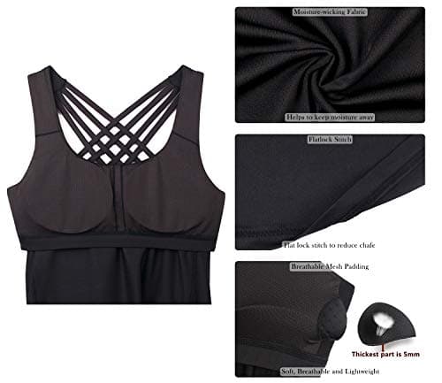 icyzone Yoga Tops Workouts Clothes Activewear Built in Bra Tank Tops for Women (M, Black) — view 4