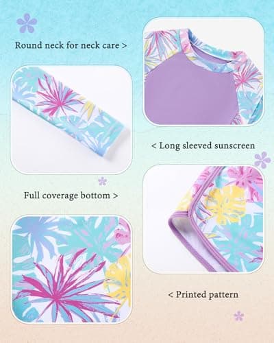 Ghteas Girls Swimming Set with Swim Trunks Long Sleeve Rash Guard Swimsuit 2 Pieces Bathing Suit for Beach Trip Holiday Youths Girls Swimwears 13-14 Years Purple — view 2