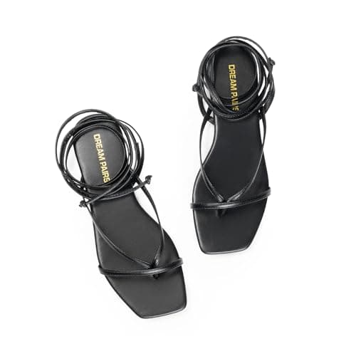 DREAM PAIRS Womens Strappy Lace Up Summer Flat Sandals,Black,8 — view 7