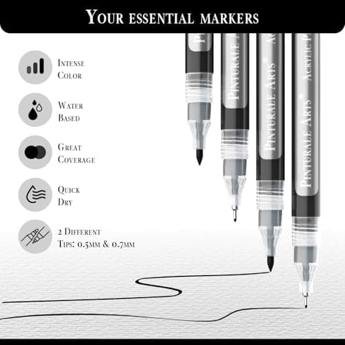 Pinturale Arts Extra Fine Tip Black Paint Pen | Set 4 Black Paint Pen Extra Fine Tip (0.7mm & 0.5mm) | For Ceramics, Rock Painting, Glass, Wood, Canvas, Metal — view 4