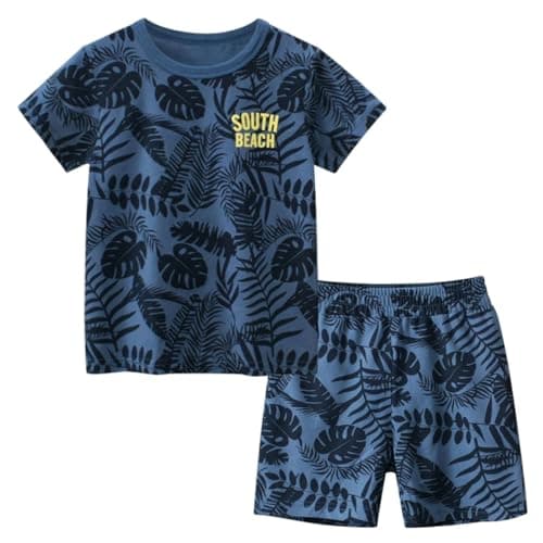 Toddler Boy Summer Outfits Clothes, Kids Boys Short Sleeve Cotton T-Shirt and Shorts Clothing Sets 2-7T (5-6 Years, Hawaiian style)