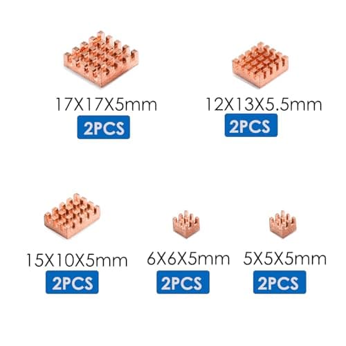 iUniker 10 Pcs Copper Heatsink for Raspberry Pi 5, Pi 5 Cooler, Heatsink with Thermal Conductive Adhensive Tape for CPU/RAM/ RP1/ Ethernet/Power Chip Pi 5 Heatsink — view 3