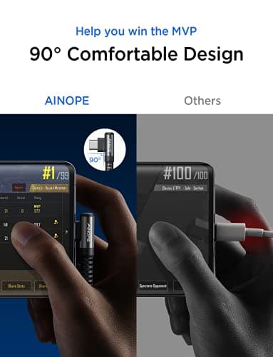 AINOPE USB C Cable 60W 2-Pack 3.3ft Nylon Braided USB C to USB C Cable Type C Charger Fast Charging Right Angle USBC Cable Charger Cord for iPhone 16 Pro Max 15 Plus Samsung S24 S23 iPad Pro Black — view 2