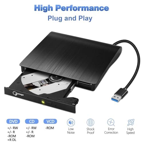 Gotega External DVD Drive, USB 3.0 Portable +/-RW, DVD Player for CD ROM Burner Compatible with Laptop Desktop PC Windows Linux OS Apple Mac Black — view 2