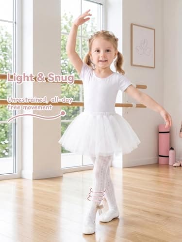 Miipat Baby Girl Tights Toddler Footed Leggings Bowknot Mesh Lace Stockings 2 Pack Little Kids Hollow Pantyhose(WhitePinkBowTie,6-12M) — view 3