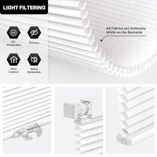 LazBlinds Cordless Cellular Shades, No Tools No Drill Light Filtering Honeycomb Shades Pleated Blinds for Windows, 34'' W x 48'' H, White — view 2