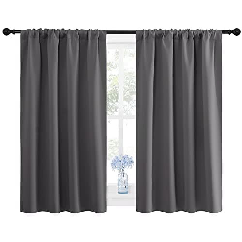 NICETOWN Blackout Curtains 45 Inches Long Thermal Insulated for Bedroom, Room Darkening Window Curtains 2 Panels for Kitchen, Short Drapes Privacy Rod Pocket for Closet/Bunk Bed (W42 x L45, Grey)