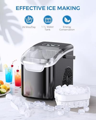 COWSAR Ice Maker Countertop, Portable Ice Machine with Self-Cleaning, 26.5 lbs/24Hrs, 8 Ice Cubes in 6 Mins, Ice Basket and Scoop, Ideal for Home, Kitchen, Bar, Camping — view 2