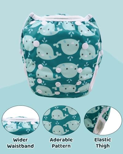 ALVABABY Baby Swim Diaper Reusable Toddler Boy Girl Swim Diapers Adjustable Washable 2 Pack 0-2T for Swimming Lessons Dolphin — view 3