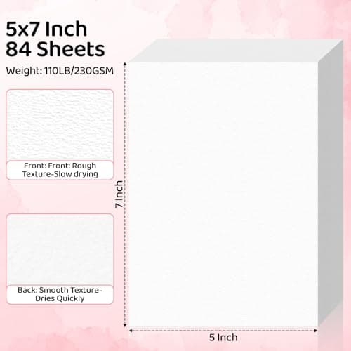 84 Sheets Watercolor Paper 5x7, 110lb/230gsm Cold Press Watercolor Paper Bulk, Cotton Water Color Paper, White Drawing Paper for Sketching, Acrylic, Gouache, Watercolor Supplies for Kids Adults