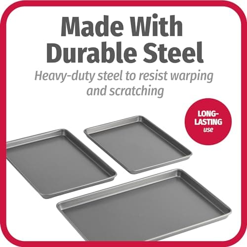 GoodCook Everyday Nonstick Baking Sheet Set, 3 Pack Includes Small (13×9) Medium (15×1) and Large (17×11) Pans Carbon Steel Construction Cookie Sheets Bakeware Set, Gray — view 5