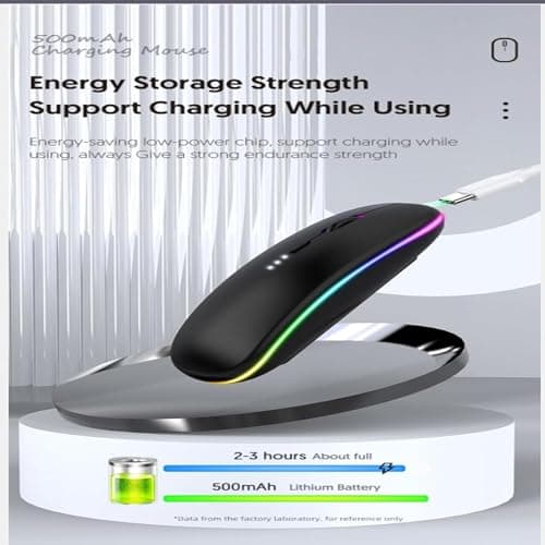 Guiheng Wireless Bluetooth Mouse,LED Dual Mode Rechargeable Silent Slim Laptop Mouse,Portable(BT5.2+USB Receiver) Dual Mode Computer Mice,for Laptop,Desktop Computer,ipad Tablet,Phone,TV (Black) — view 5
