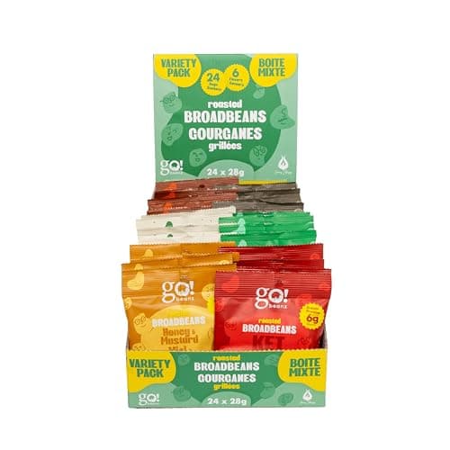 GoBeanz by Jimmy Sévigny – Crunchy Roasted Broad Beans Variety Box | High-Protein, Low-Sodium Snack for Kids & Adults | 24 Single-Serve 28g Packs in 6 Flavors | Healthy Alternative to Chips