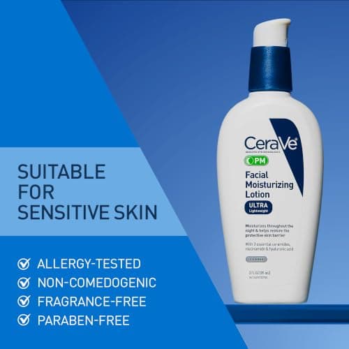 CeraVe PM Facial Moisturizing Lotion, Night Cream with Hyaluronic Acid and Niacinamide, Ultra-Lightweight, Oil-Free Moisturizer for Face, 3 Ounce — view 4
