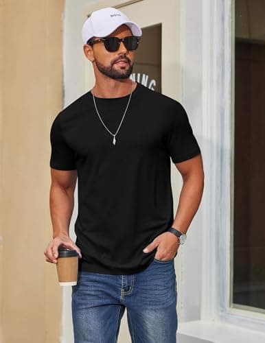 COOFANDY Men's T Shirt Short Sleeve Crew Neck T-Shirt Casual Summer Basic Tee Shirts Black