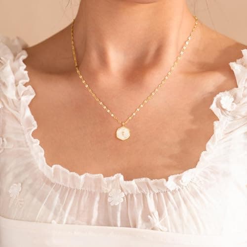 Patwes Cross Necklace for Women Dainty 14K Gold Plated Cross Coin Necklace Simple Round Disc Pendant Minimalist Cute Charm Everyday Religious Jewelry Gifts (sequin chain) — view 5