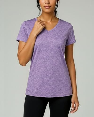 Real Essentials 5 Pack: Women's Dry-Fit Short Sleeve V Neck T Shirt Workout Fitness Yoga Top Tee, Set 7, L — view 2