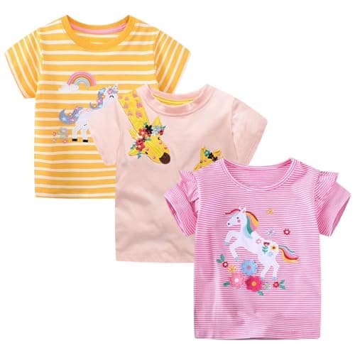 Winzik Girls Shirts Toddler Girl Short Sleeve T Shirt Kids Unicorn Tee Tops Summer Clothes 18M-7Y(5-6 Years, Unicorn Giraffe)