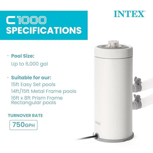 INTEX C1000 Krystal Clear Cartridge Filter Pump for Above Ground Pools: 1000 GPH Pump Flow Rate – Improved Circulation and Filtration – Easy Installation – Improved Water Clarity – Easy-to-Clean — view 3