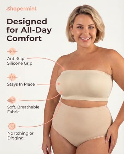 SHAPERMINT Convertible Strapless Bras for Women - Compression Wireless Bandeau Bra Top Beige — view 7