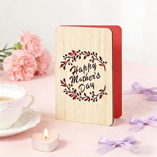 Wooden Mother's Day Card with Hollow Carved Pattern, Engraved Wood Greeting Card, 15x10cm Keepsake Postcard for Mom from Daughter Son (Olive) — view 2