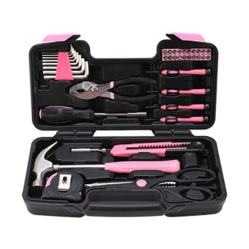 39 Pcs Household Tool Kit Pink Portable Hand Toolbox Hammer Screwdriver Wrench Repair Maintenance Tool Set for Girl — view 3