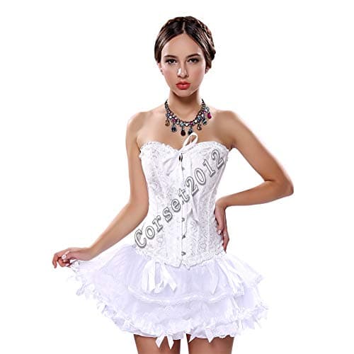 KSHUN Women Plus Size Corset Bustier Tops Sexy Lace Up Overbust Bustier Bodyshaper (White,Small)