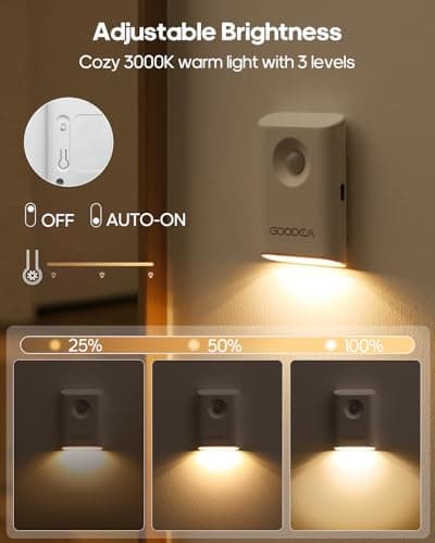 Goodea 2 Pack Stair Lights Indoor, Rechargeable Motion Sensor Night Light, Wireless, Magnetic & Dimmable Night Light, Warm 3000K Soft White for Stairs, Hallway, Bathroom, Bedroom (2 PCS) — view 5