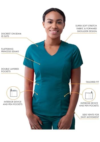 Adar Pro Modern Athletic Scrub Set For Women - Modern V-Neck Scrub Top & Yoga Jogger Scrub Pants - P9500 - Caribbean Blue - S — view 2