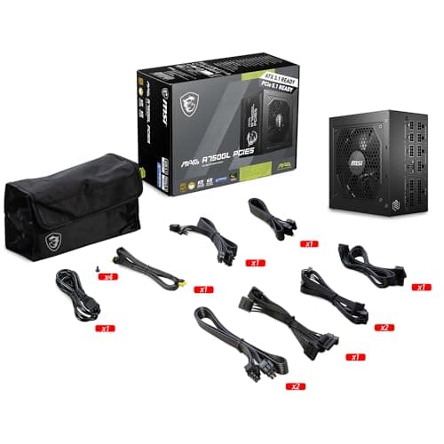 MSI MAG A750GL PCIE5, Fully Modular Compact Gaming 750W Power Supply, 80+ Gold, ATX 3.1 & PCIe 5.1 Ready, Native Dual-Color 12V-2x6 Cable, 10 Year Warranty — view 3