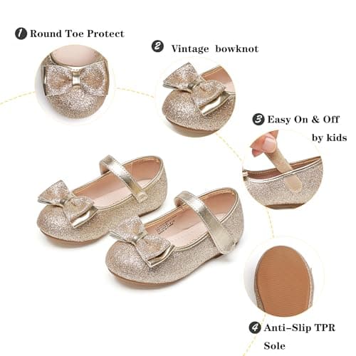 Kiderence Little Toddler Girls Dress Shoes Ballerina Ballet Flats Kids Gold Mary Janes Size 8 — view 5