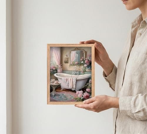 Pink Flowers Theme Bathroom Canvas Wall Art Vintage Bathtub Painting Picture Wall Decor Floral Botanical Poster Print Artwork for Toilet bedroom Restroom Home Decoration — view 6
