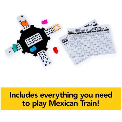 Spin Master Games, Mexican Train Dominoes Set in Aluminum Carry Case, Includes Colorful Trains for Fun-Filled Family Game Night, for Kids & Family, 2-8 Players, for Ages 8 & Up — view 3
