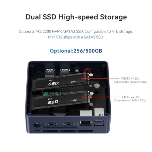 Beelink Mini PC, Mini S12 Intel 12th Gen 4-Core N95(up to 3.4GHz), Mini Computer 8GB DDR4 RAM 480GB SSD, Desktop PC Dual HDMI 4K UHD/Gigabit Ethernet/Dual WiFi5/BT4.2/HTPC/W11 Home — view 4