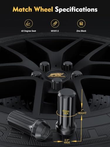 MIKKUPPA M14x1.5 Spline Lug Nuts - Replacement for Chevy Silverado, GMC Savana Sierra, Ford F250 F350 Super Duty, Ram 2500 3500 Aftermarket Wheel, 32pcs Black Closed End Lug Nuts with Socket Key