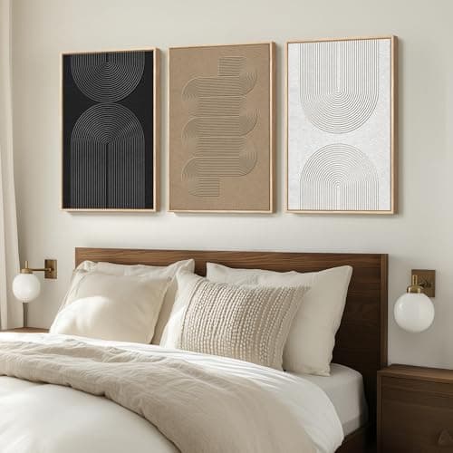 Large Framed Boho Modern Neutral Abstract Wall Art for Living Room, 3 Piece Black and White Canvas Prints Paintings Artwork for Walls, Geometric Pictures for Office Bedroom Dining Room Decor, 24x36 In — view 3