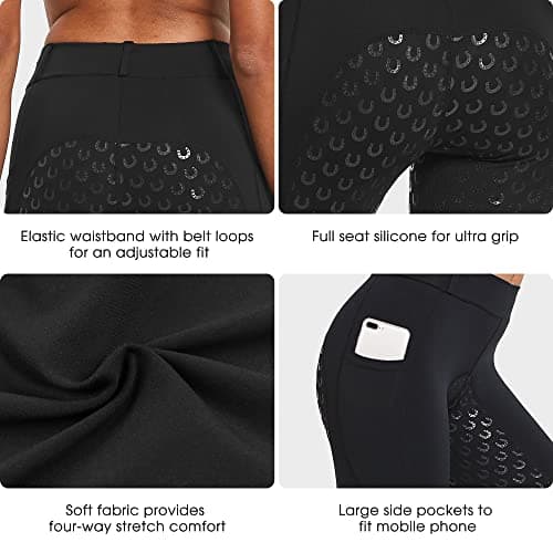 FitsT4 Sports Women's Full Seat Riding Tights Active Silicon Grip Horse Riding Tights Equestrian Breeches Black Size L — view 2