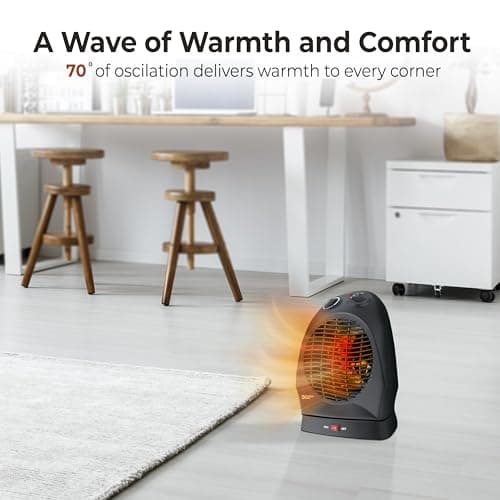 Comfort Zone Oscillating Space Heater with Adjustable Thermostat, Desktop, Fan-Forced, Portable, Overheat Sensor, Tip-Over Switch, Stay-Cool Housing, Ideal for Home, Bedroom, Office, 1,500W, CZ50BK — view 2