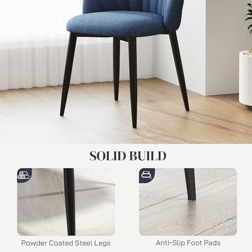 HOMCOM Dining Chairs Set of 4, Modern Upholstered Kitchen Chairs with Metal Legs, Shell Backrest and Padded Seat, Side Chairs for Dining Room, Bedroom, Living Room, Blue — view 5