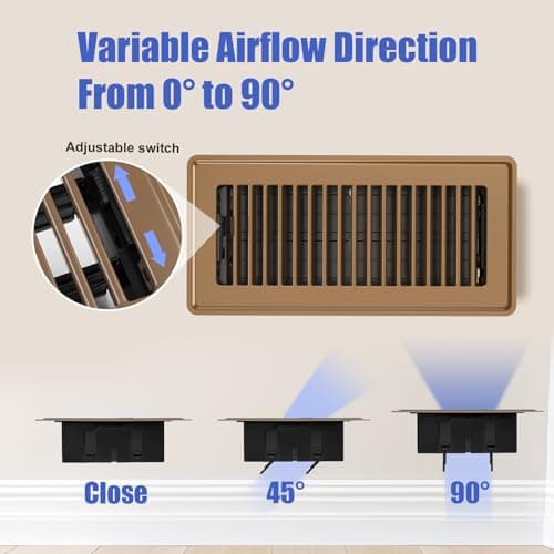 Floor Register 4x10, Brown Floor Vent Covers for Home Floor, Sidewall, Heavy Duty Steel Walkable Floor Grates, Adjustable Air Vent Covers Rust Proof Finish, 4" x 10'' Floor Vent, 6 Pack — view 3