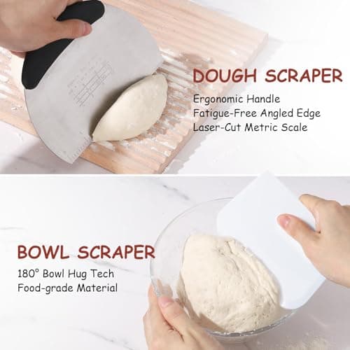 KOACKL Sourdough Bread Starter Kits Banneton Sourdough Bread Making Tools, Banneton Proofing Basket with Linen Cover Making Bread Basket for Baking Dough with Rising Pattern (Round & Round) — view 2