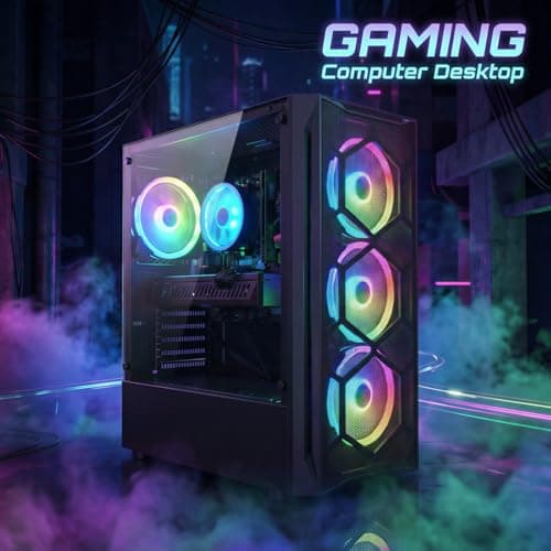 STGAubron Gaming PC Desktop Computer, Intel Core i7 up to 3.9GHz, Radeon RX 580 8G, 16G RAM, 512G SSD, WiFi 6, BT 5.0, RGB Fan x4, Windows 11 Home — view 3