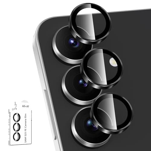 Avocase for Samsung Galaxy S25 FE Camera Lens Protector, Individual Metal Ring Tempered Glass Lens Cover, [Strong Adsorption] Scratch Resistant Ultra-Thin HD Clear Lens Cover, 1 Set-Black Ring
