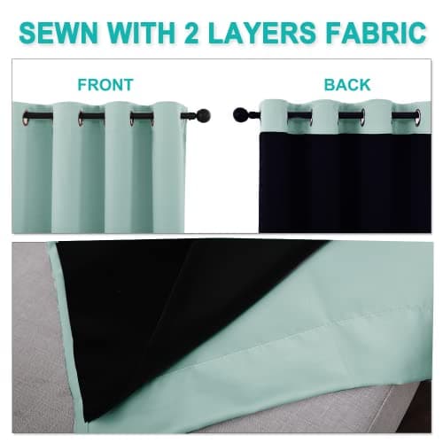NICETOWN Aqua Blue 100% Blackout Lined Curtains, 2 Thick Layers Completely Blackout Window Treatment Thermal Insulated Drapes for Kitchen/Bedroom (1 Pair, 52" Width x 63" Length Each Panel) — view 4