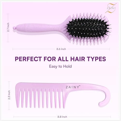 ZAINY Curly Hair Brush Defining 2PC Set with Styling Comb, Curling Brush for Wavy Hair, Hairbrush for Curly Hair Detangler, Volume Curl Brush, Curl Defining Products for Women, Kids, Toddlers & Men
