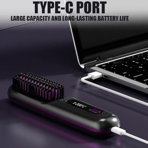 Brosse Chauffante Pour Cheveux Courts, Brush for Short Hair - The Short Hair, with Lcd Temperature Display, Fast Heating Cordless Mini Hair Brushs, for Travel (Purple) — view 4