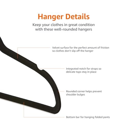 Amazon Basics Slim Velvet Non-Slip Space Saving Suit Clothes Hangers, Closet Organizer, Black, 50-Pack — view 3
