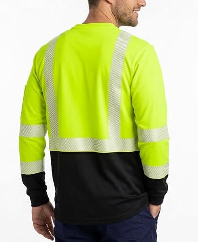 KONRECO FR Tee Shirts High Visibility Lightweight 6oz Long Sleeve Hi-Vis Flame Resistant Safety Shirts CAT 2