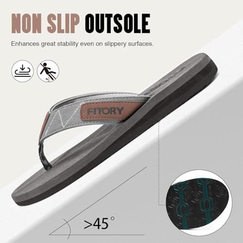 FITORY Men's Flip-Flops, Thongs Sandals Comfort Slippers for Beach Gray Size 10 — view 5